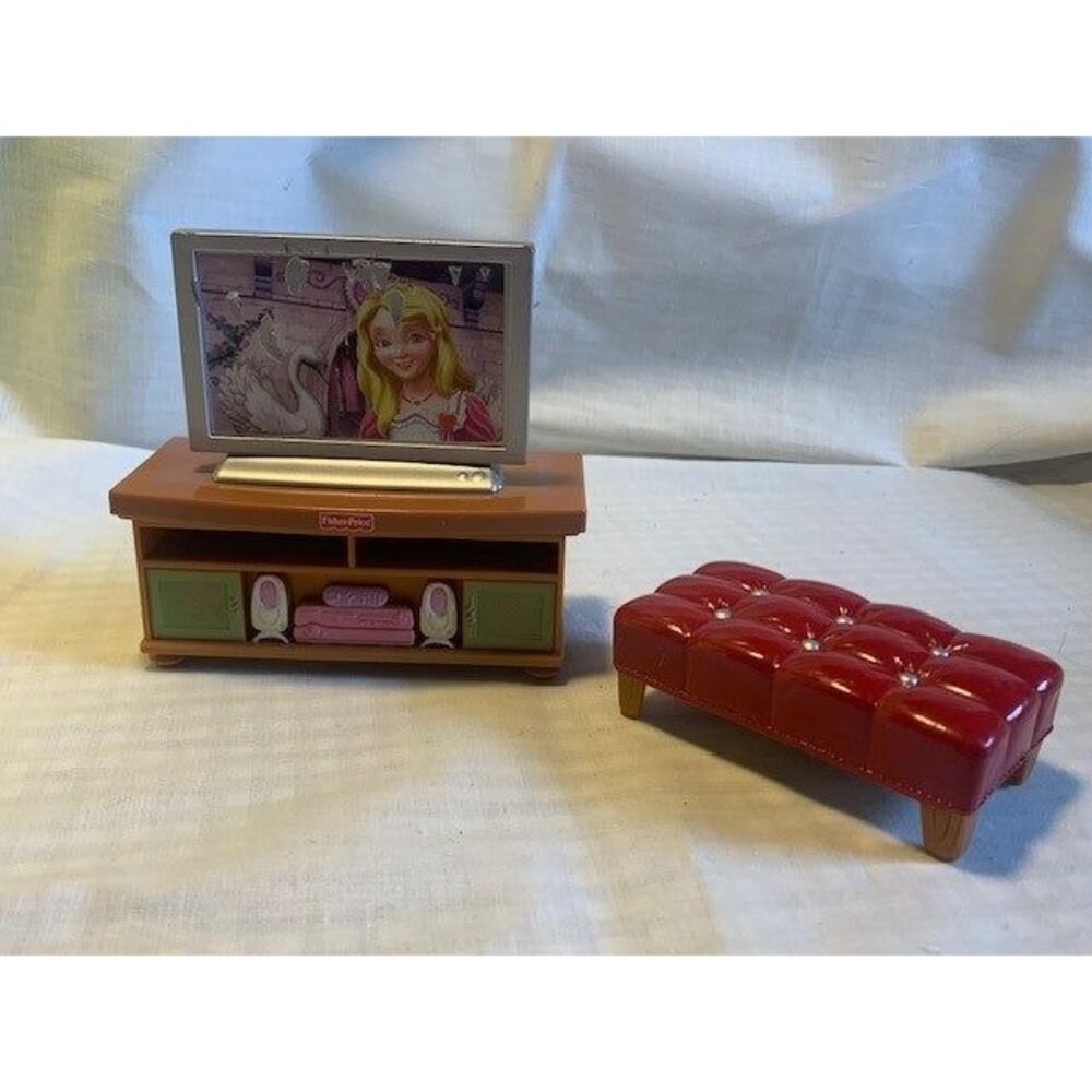 Fisher-Price Loving Family Dollhouse TV & Stand with Red Bench Set - Picture 6 of 16